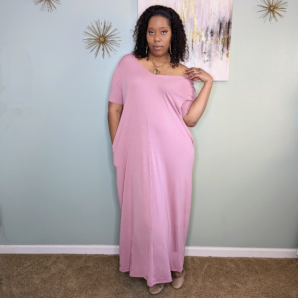 V-NECK SHORT SLEEVE MAXI ( Lt. Rose)